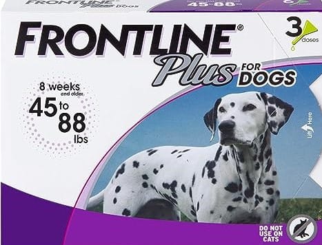 Frontline Plus for Dogs Large Dog (45 to 88 pounds) Flea and Tick Treatment, 3 Doses