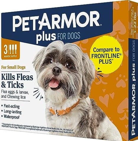 PetArmor Plus Flea and Tick Prevention for Dogs, Dog Flea and Tick Treatment, Waterproof Topical, Fast Acting, Small Dogs (5-22 lbs), 3 Doses