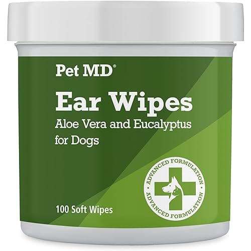 Pet MD – Dog Ear Cleaner Wipes – Otic Cleanser for Dogs to Stop Ear Itching, and Infections with Aloe and Eucalyptus – 100 Count