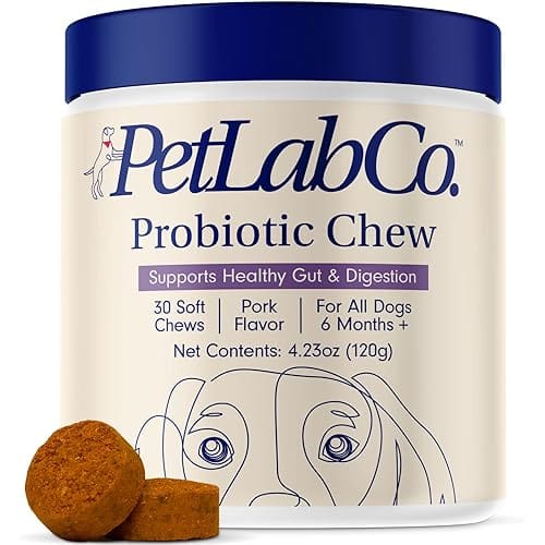 PetLab Co. Probiotics for Dogs, Support Gut Health, Diarrhea, Digestive Health & Seasonal Allergies – Pork Flavor – 30 Soft Chews – Packaging May Vary