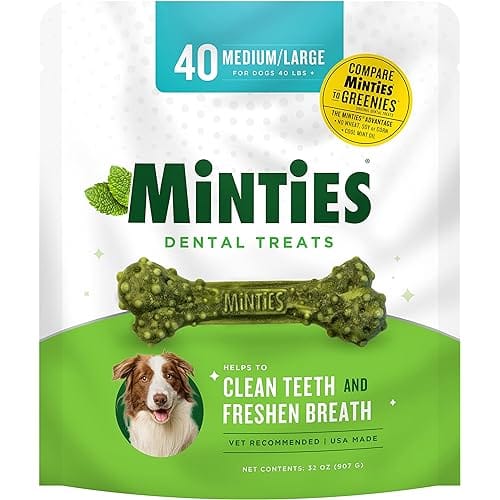 Minties VetIQ Dog Dental Bone Treats, Dental Chews for Medium/Large Dogs (Over 40 Lbs), 40 Count
