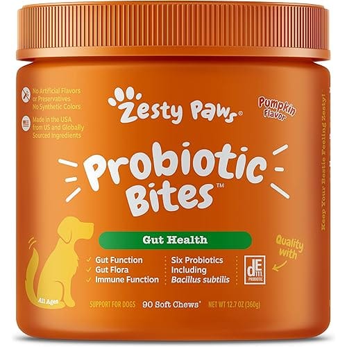 Zesty Paws Probiotics for Dogs – Probiotics for Gut Flora, Digestive Health, Occasional Diarrhea & Bowel Support – Clinically Studied DE111 – Functional Dog Supplement Soft Chew for Pet Immune System