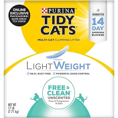 Purina Tidy Cats Low Dust Clumping Cat Litter, LightWeight Free & Clean Unscented, Multi Cat Litter – 17 lb. Box