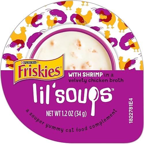 Purina Friskies Natural, Grain Free Wet Cat Food Complement, Lil’ Soups With Shrimp in Chicken Broth – (8) 1.2 oz. Cups